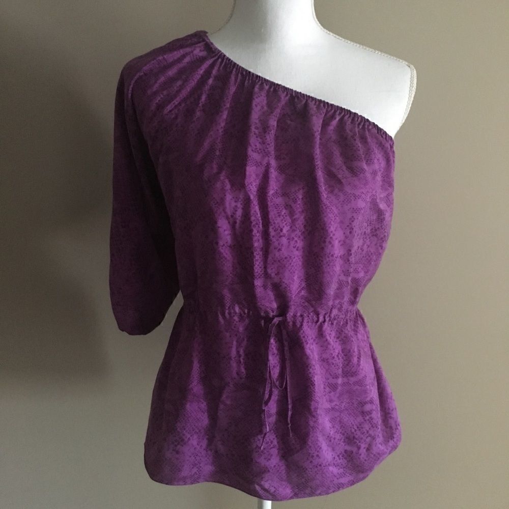 Rebecca Taylor Purple Snakeskin One Shoulder Silk Blouse Size 0